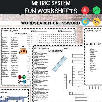 Preview of Metric System Worksheets Word Search and Crosswords