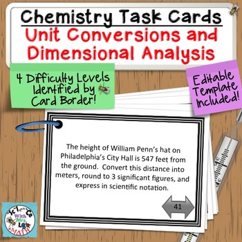 Preview of Chemistry Task Cards Metric Unit Conversion, Dimensional Analysis Word Problems