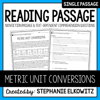 Preview of Metric Unit Conversions Reading Passage | Printable & Digital