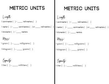 Preview of Metric Units