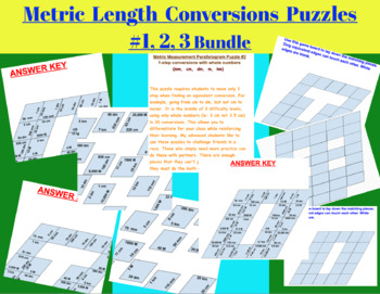 Preview of Metric Units of Length Conversion Puzzles #1, 2, 3 bundle