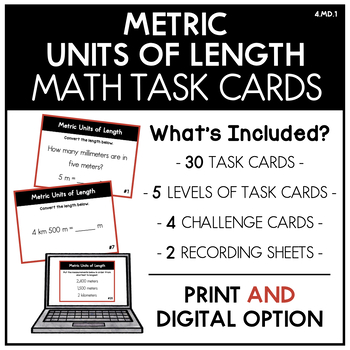 Preview of 4.MD.1: Metric System Units of Length Task Cards