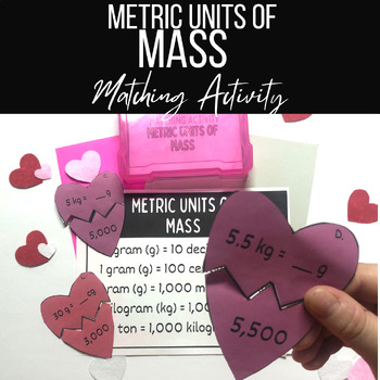 Preview of Metric Conversions of Mass Valentine's Heart Matching Activity- 4th & 5th