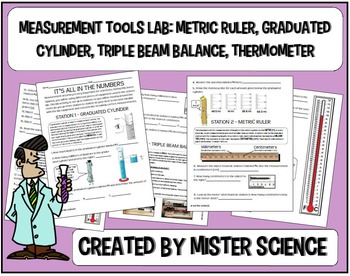 Preview of Metric ruler triple beam balance graduated cylinder thermometer lab junior high
