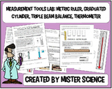 Metric ruler triple beam balance graduated cylinder thermo