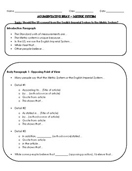 Preview of Metric vs English System Argumentative Essay