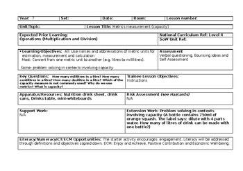 Preview of Metric (Converting mass and capacity and using proportion) Two lessons