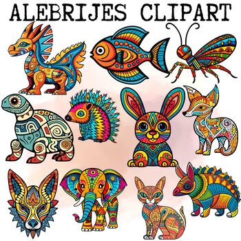 Preview of Mexican Alebrijes Clipart + Coloring Pages