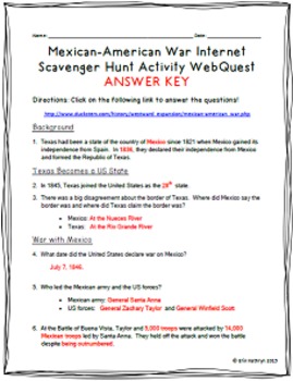 Mexican-American War Internet Scavenger Hunt WebQuest Activity | TpT