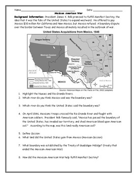 mexican war american worksheet answer cession map key bundle keys studies sheets social