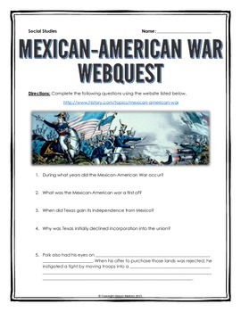 Preview of Mexican-American War - Webquest with Key