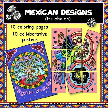 Preview of Mexican Designs (Huicholes): Coloring Pages and Collaborative Posters