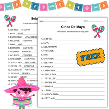 Preview of Mexican Fiesta Cinco De Mayo Word Unscramble Puzzle