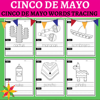 Preview of Mexican Fiesta, Cinco de Mayo Word Tracing Pages