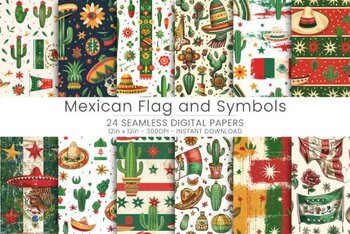 Preview of Mexican Flag and Symbols digital papers,door decor,clipart,bulletin board ideas