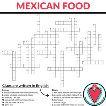 Spanish Worksheet Spanish Food Vocabulary Unit Mexican Food Crossword