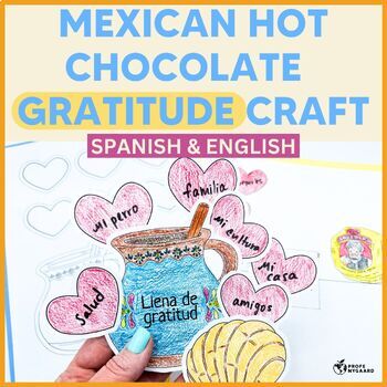 Preview of Mexican Hot Chocolate & Concha Gratitude Craft & Bulletin Board - Span & Eng