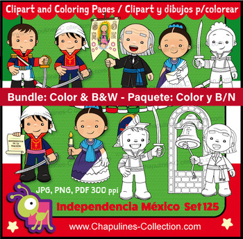 Preview of Mexican Independence clip art, Heroes, Color and B/W Bundle Set 125