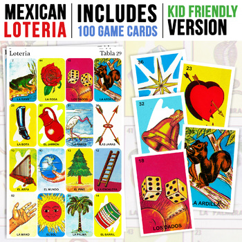 Preview of Mexican Loteria Game | 100 Unique Cards | Kid Friendly | Mexican Bingo