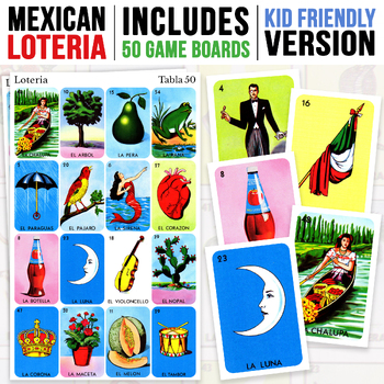 Preview of Mexican Loteria | Kid Friendly | 50 Game Cards Included