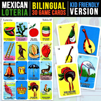 Preview of 30 Mexican Loteria Cards for Kids | BILINGUAL VERSION