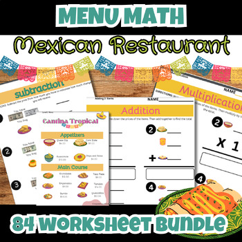 Preview of Mexican Restaurant Money Menu Math BUNDLE Special Ed Functional Life Skills