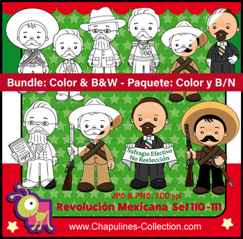 Preview of Mexican Revolution Day Clipart Bundle Color and Black/White Set 110-111