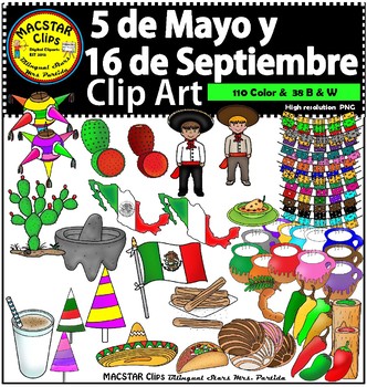 Preview of Mexico  5 de Mayo -  16 de Septiembre Clipart Bilingual Stars Partida Clips