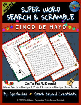 Preview of Mexico Cinco De Mayo Super Word Search and Scramble - Puzzle Challenge Activity