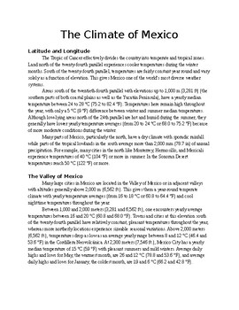 Preview of Mexico Climate and Geography Passage