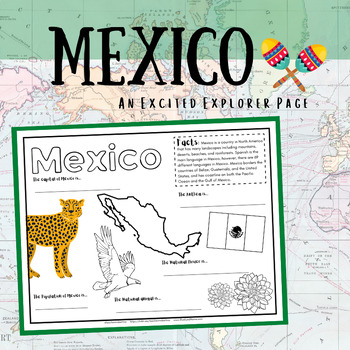 Preview of Mexico Fact and Coloring Geography Page - Excited Explorer Series