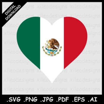 Preview of Mexico Heart Flag Mexican Love Shape Clipart Vector Icon SVG PNG JPG PDF EPS AI