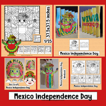 Preview of Mexico Independence Day Activities Bulletin Board Coloring Craft Hat Windsock