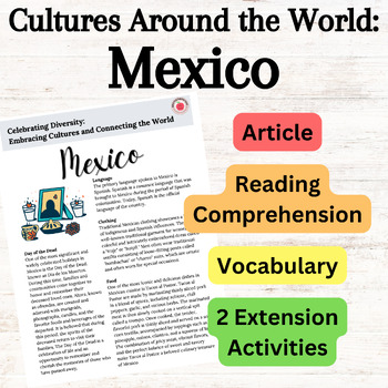 Preview of Mexico & Mexican Culture Activities: Reading Comprehension Vocab Art Word Search