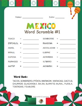 Mexico Word Searches and Scrambles by HigherMind Learning | TPT