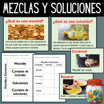 Preview of Mezclas y soluciones Power Point y organizadores gráficos