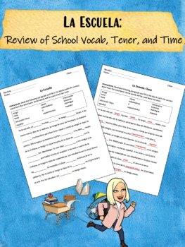 Preview of Mi Escuela(Editable Worksheet): Classes and School Supplies, Tener, and Time