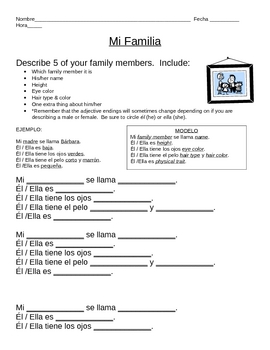 Preview of Mi Familia:  Describe the Physical Traits of Family Members in Spanish