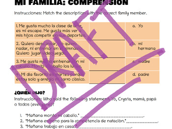 Preview of Mi Familia no Descansa - Reading comprehension