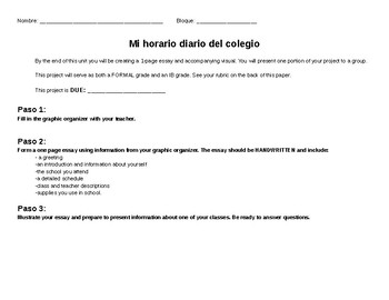 Preview of Mi Horario Diario del colegio/ de la escuela (editable) - class schedule project