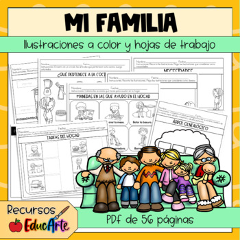 Preview of Mi familia, mi hogar | Ilustraciones a color y hojas de tareas