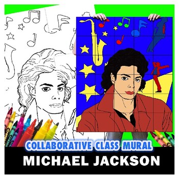Preview of Michael Jackson Perfect History Art Class Group Mural Coloring Project Lesson