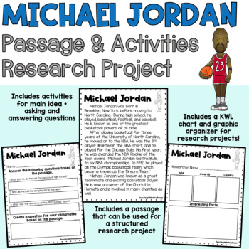 Preview of Michael Jordan NBA Passage and Activities Research Project Black History Month