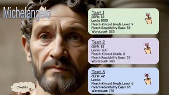 Preview of Michelangelo (3 Leveled Readers with online activities and external links)