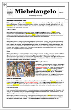 Preview of Michelangelo: Comprehension and Analysis worksheets (2 bonus articles included)