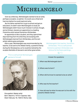 Preview of Michelangelo: Renaissance Artist {A no-prep packet for 3rd, 4th and 5th grade}