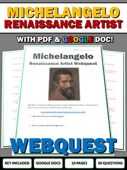 Preview of Michelangelo Renaissance Artist - Webquest with Key (Google Doc Included)