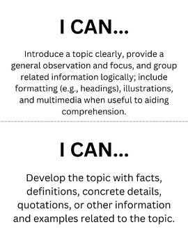 Preview of Michigan CCSS "I Can" Statements ELA