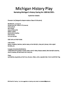 Preview of Michigan History Play Highlighting 1600s-1700s for Classroom Use