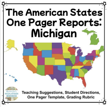 Preview of Michigan One Pager State Report | USA Research Project | Social Studies Activity